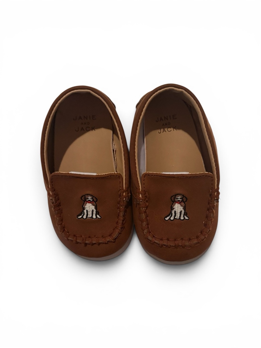 Janie and Jack Brown Infant Loafer with Puppy Embroidery
